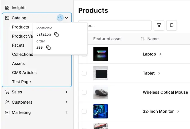 Dev mode navigation ids